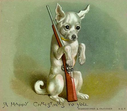 Chihuahua with a gun Xmas card